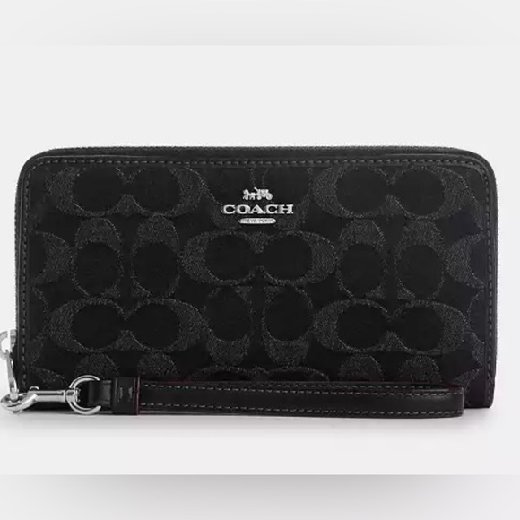 Coach Signature Zip Around Wallet with Wrist Strap Black   Denim Smooth leather - Picture 1 of 3